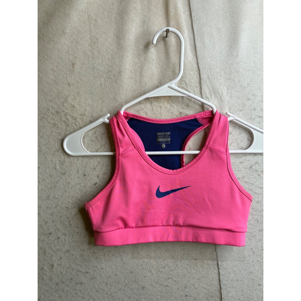 Nike Pro Girls Pink Navy Blue Dri-FIT Racerback Sports Bra Large L